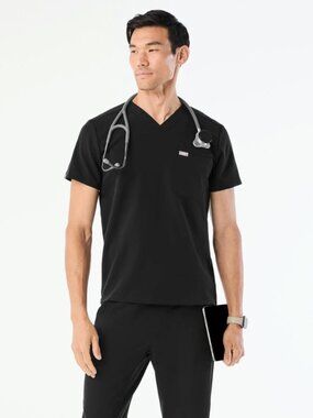 FIGS Black Leon Three-Pocket Scrub Top Men's Size Small